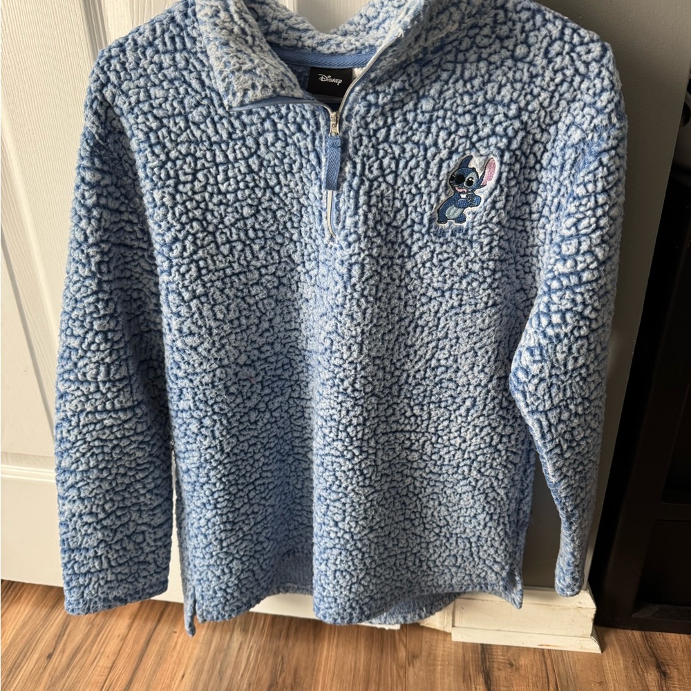 Disney Blue Sherpa Pullover with Stitch Embroidery